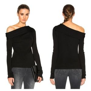 Rag & Bone Black Carmen One Shoulder Ribbed Top Medium